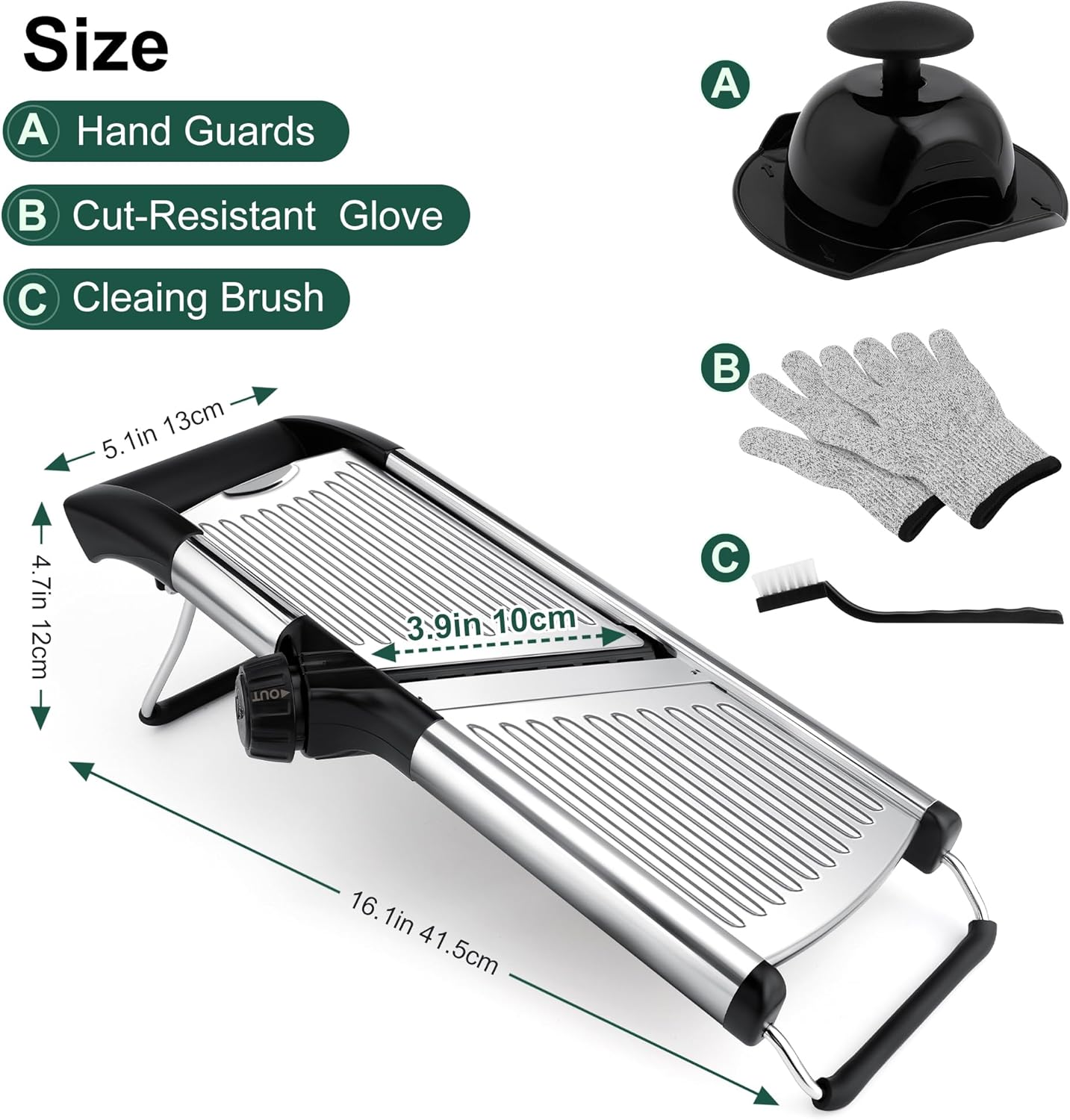 Mandoline Slicer for Kitchen, Adjustable mandoline food slicer， Stainless Steel vegetable slicer with a pair of Gloves