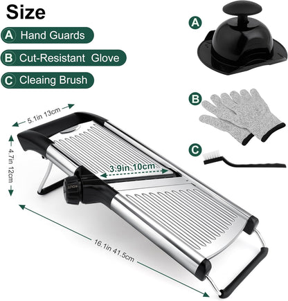 Mandoline Slicer for Kitchen, Adjustable mandoline food slicer， Stainless Steel vegetable slicer with a pair of Gloves