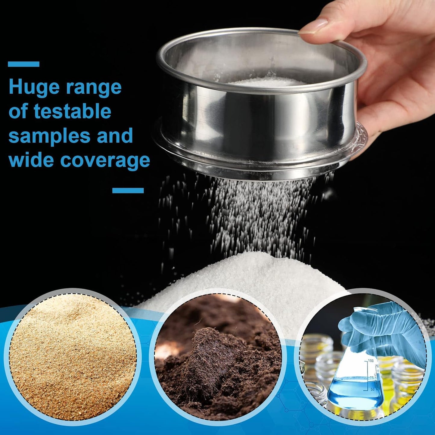 Meanplan 3 Pcs 304 Stainless Lab Sieves, 200, 80 and 10 Mesh (0.074, 0.18 and 2 Mm) Aperture Test Sieve, 4 Inch Diameter Economy Test Sieve with Labels for Industrial Laboratory