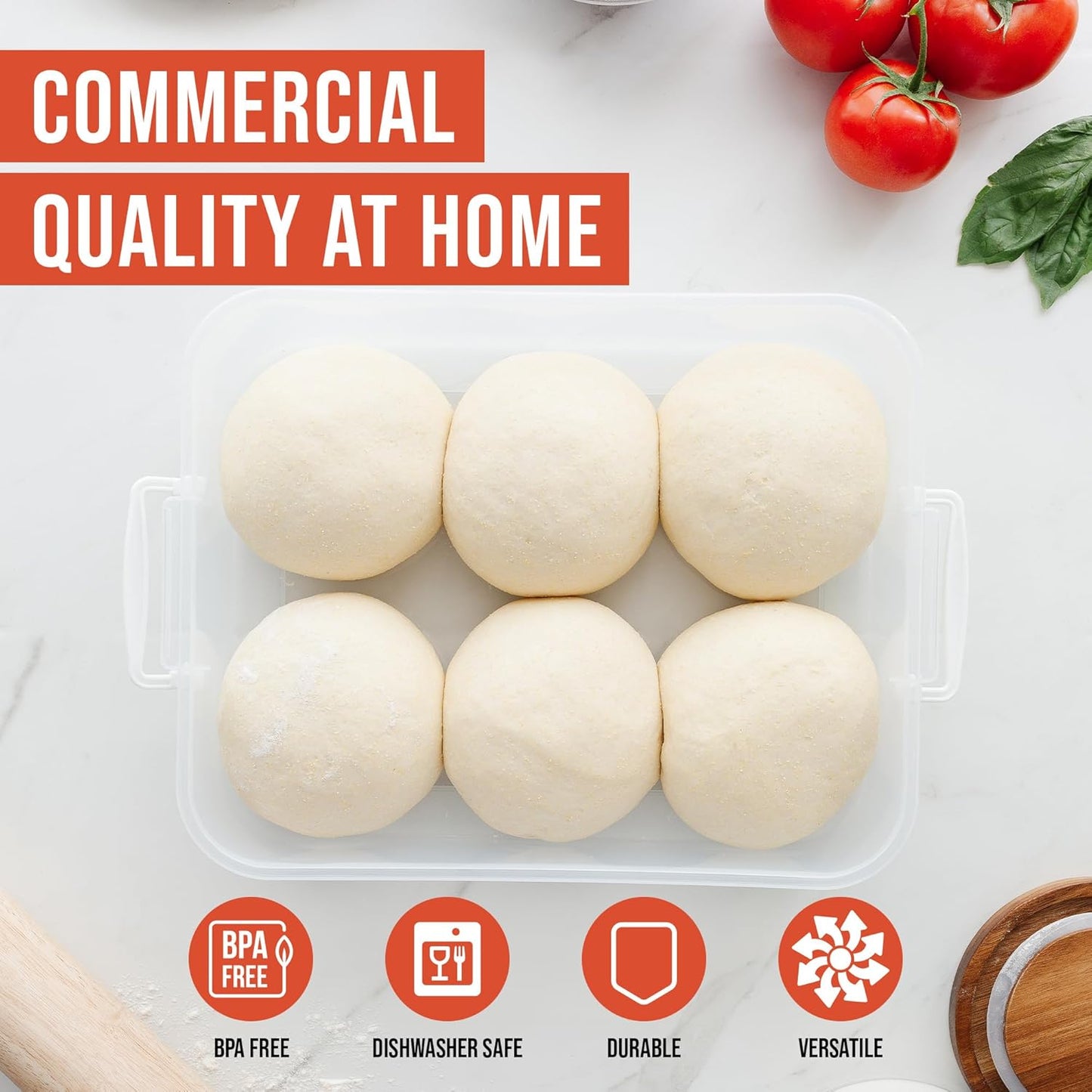 Chef Pomodoro Pizza Dough Proofing Box, 14 x 11-Inch, Preparation Container with Lid, Fits 4-6 Proofing Balls, Household Pizza and Bread Dough Tray With Convenient Carry Handle (Blue)