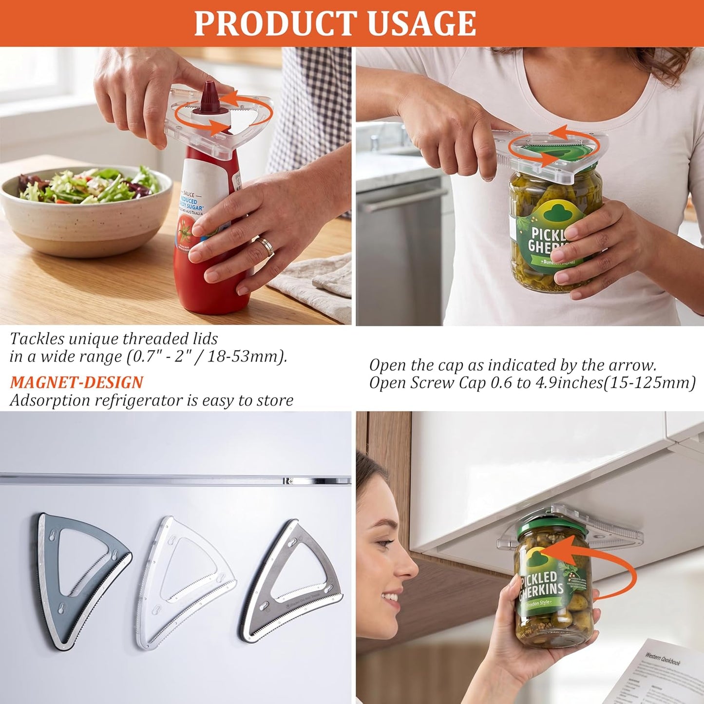 Uinxan Jar Opener for Weak Hands & Seniors, 2-in-1 Under the Cabinet & Handheld Lid Opener, Easy Bottle Cap Opening, Magnetic Storage,304 Stainless Steel Kitchen Tool, Gift for Anyone (Blue)