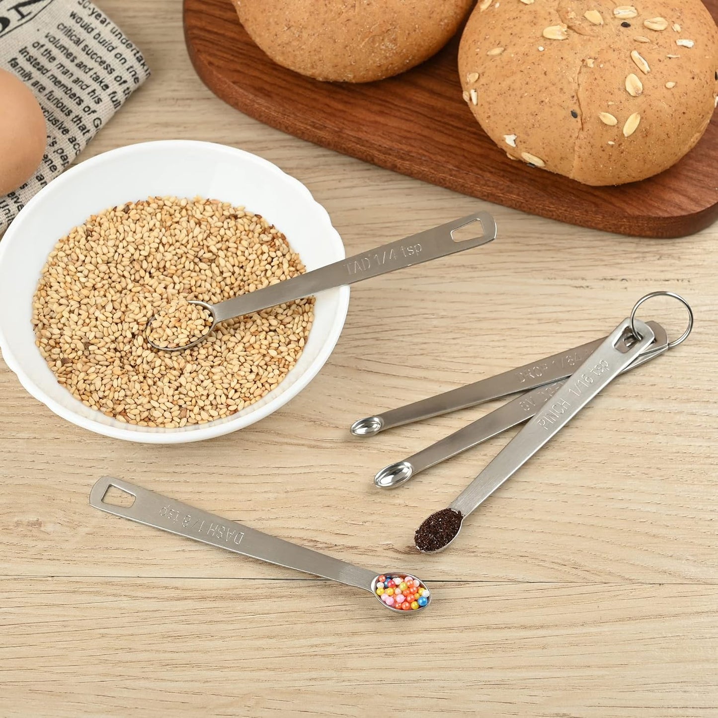 Measuring Spoons Set, Mini Teaspoon Measuring Spoons, Tiny Tsp Stainless Steel Measuring Tools for Kitchen & Baking, Small 1/16, 1/8 Measure Spoon for Spice