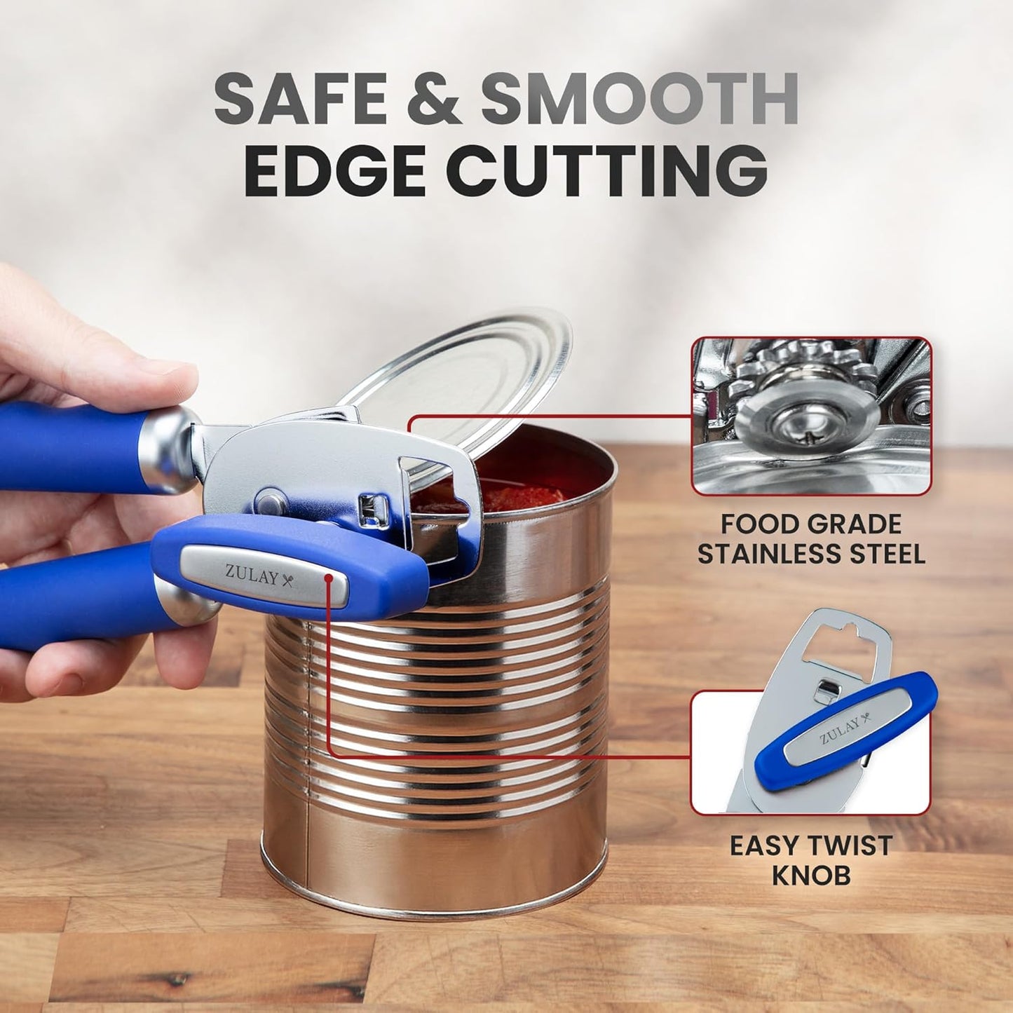 Zulay Kitchen Heavy Duty Stainless Steel Can Opener Manual with Bottle Opener - Rust Proof Manual Can Opener With Turn Knob & Comfy Soft Grip Handles - Cherry Red - Colors A