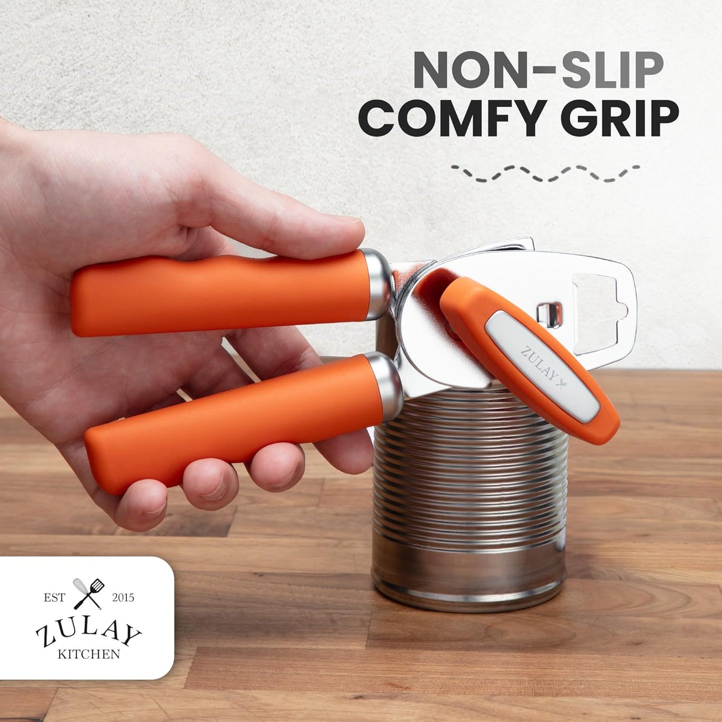 Zulay Kitchen Heavy Duty Stainless Steel Can Opener Manual with Bottle Opener - Rust Proof Manual Can Opener With Turn Knob & Comfy Soft Grip Handles - Black
