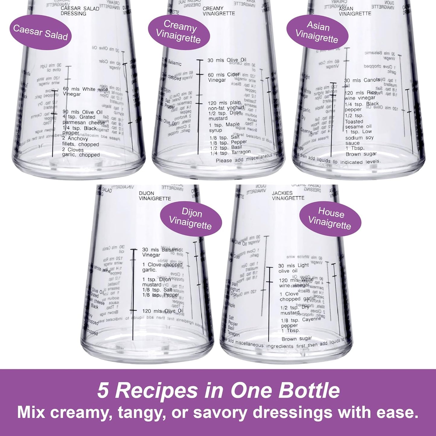 Amazing Abby Acrylic Salad Dressing Mixer with Stirring Blade and Built-In Recipe (12 oz), Plastic Vinaigrette Shaker Bottle, BPA-Free, Dishwasher-Safe, Easy to Measure, Mix, Serve, and Store
