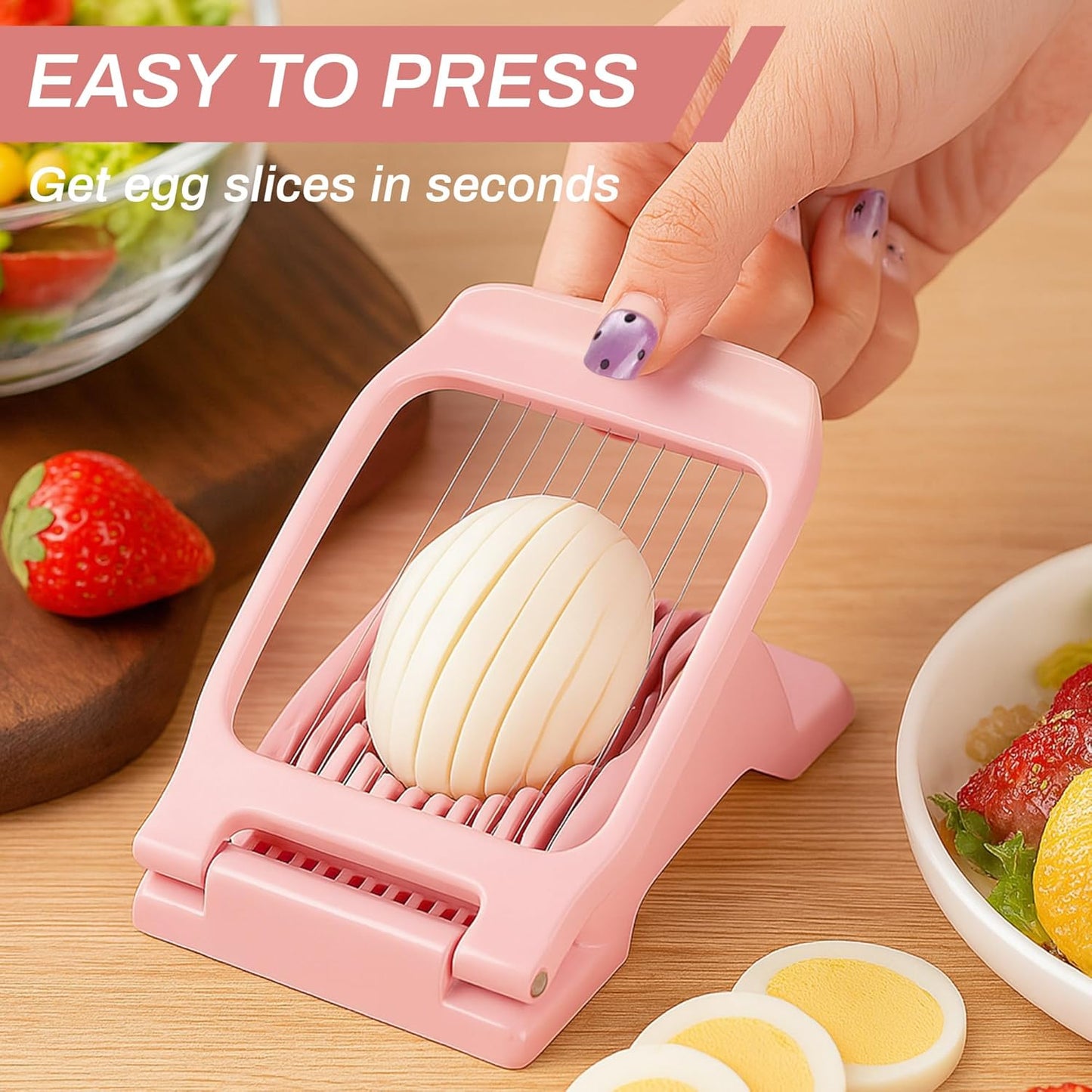 Egg Slicer for Hard Boiled Eggs Egg Cutter Strawberry Slicer Heavy Duty Aluminium Tomato Slicer Stainless Steel Wire Multipurpose Egg Slicer Dicer for Soft Fruit Mushroom Home Use