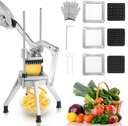 WICHEMI Commercial Chopper Vegetable Cutter Fruit Dicer w/3 Blades Commercial Onion Chopper Dicer Professional Food Dicer Heavy Duty Stainless Steel French Fry Cutter for Home Kitchen Restaurant Use