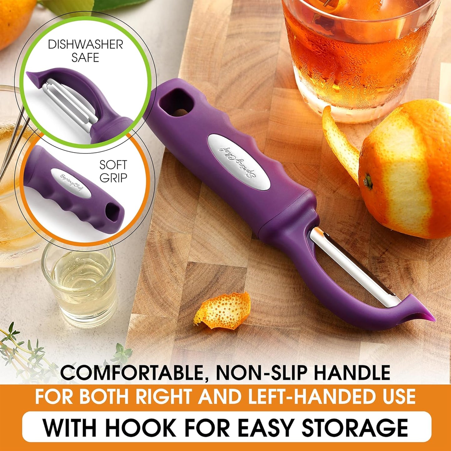 Spring Chef Premium Swivel Vegetable Peeler, Soft Grip Handle and Ultra Sharp Stainless Steel Blades - Perfect Kitchen Peeler For Veggie, Fruit, Potato, Carrot, Apple - Pink Lemonade