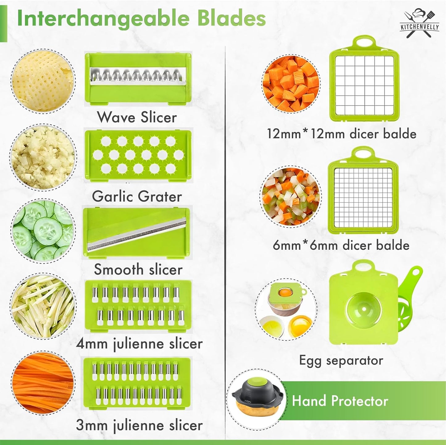 Vegetable Chopper 16 in 1 with Container, Veggie Chopper Food Chopper and Dicer, Onion Chopper Vegetable Cutter with 8 Stainless Steel Blades, Easy Meal Prep Kitchen Tool, Green