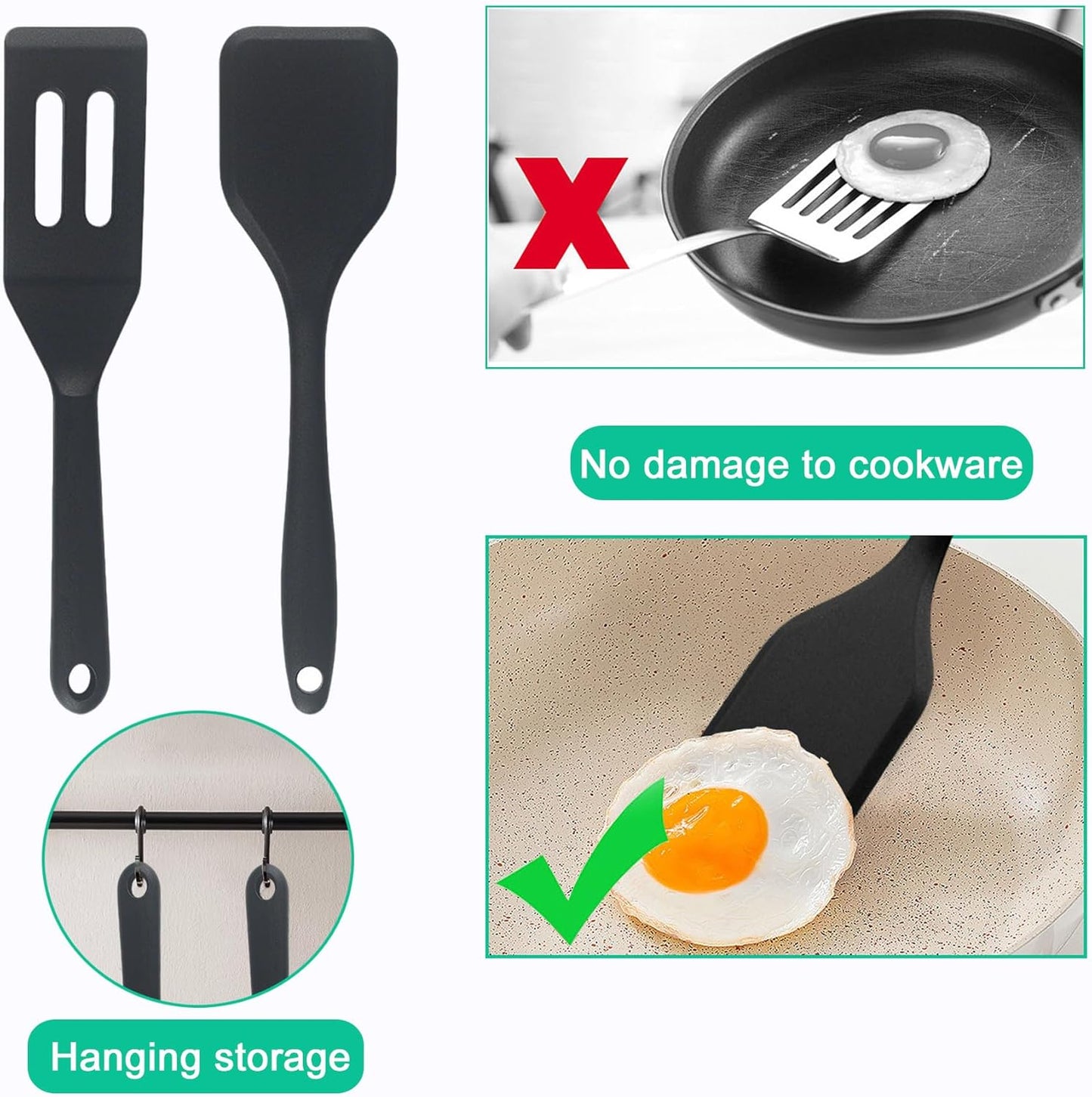 （2 Pack） Heat-Resistant Flexible Silicone Spatula for Baking, Cooking, Small Silicone Spatula Kitchen Utensils for Cookies & Brownies, Mini Rubber Spatulas for Nonstick Cookware (Green)