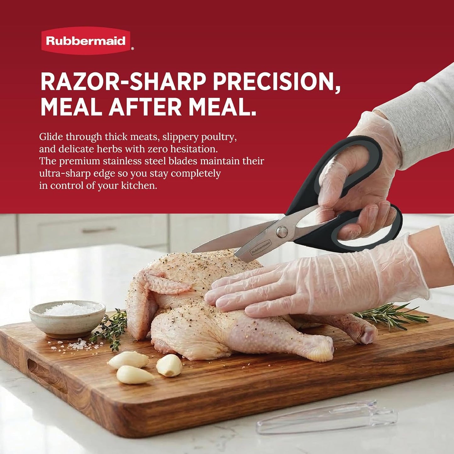 Rubbermaid Kitchen Scissors All Purpose Heavy Duty, Stainless Steel Kitchen Shears with Protective Sheath, Dishwasher Safe Kitchen Scissors for Food, Meat, Poultry & Herbs, Comfort Grip, Charchoal