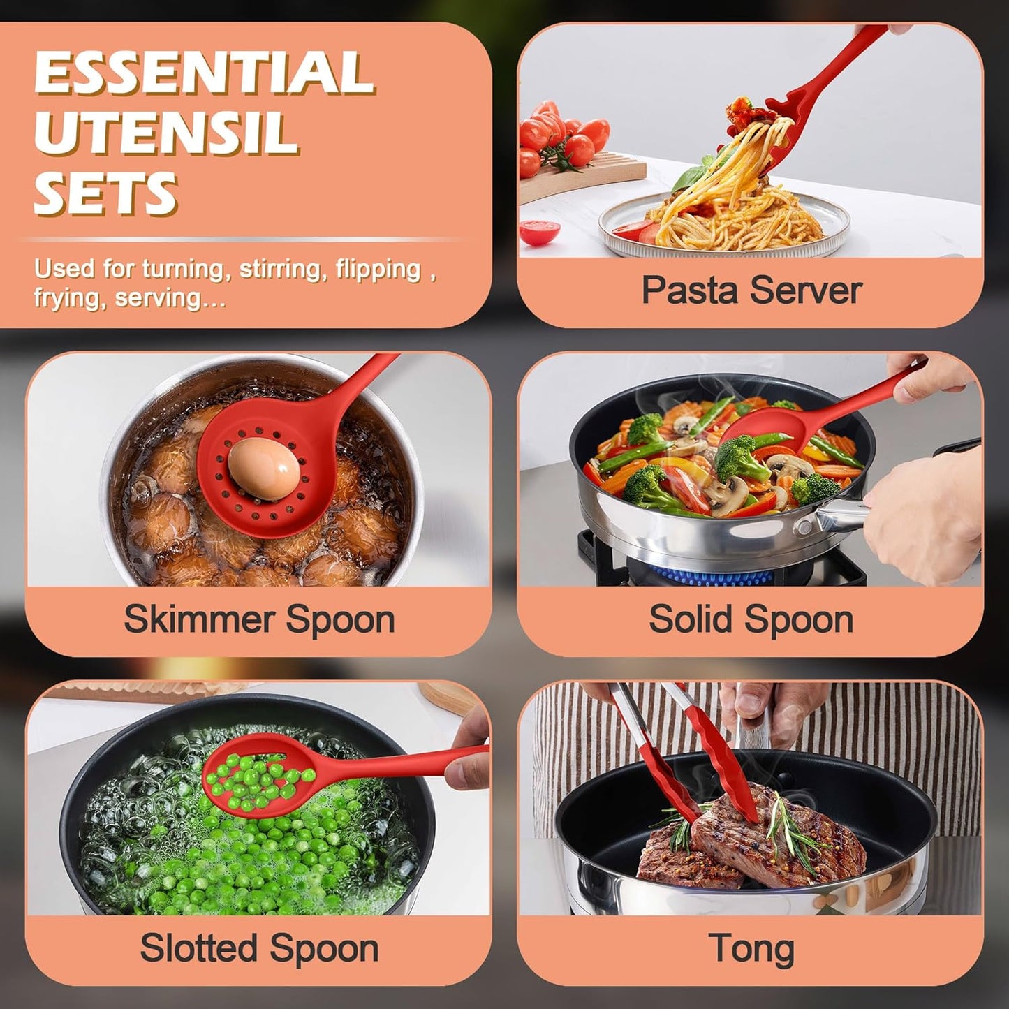 Silicone Cooking Utensil Set, Homikit 15pcs Kitchen Utensils with Holder for Nonstick Cookware, Heat Resistant Nontoxic Silicone Spatula Set Dishwasher Safe Kitchen Tools for Baking-Black