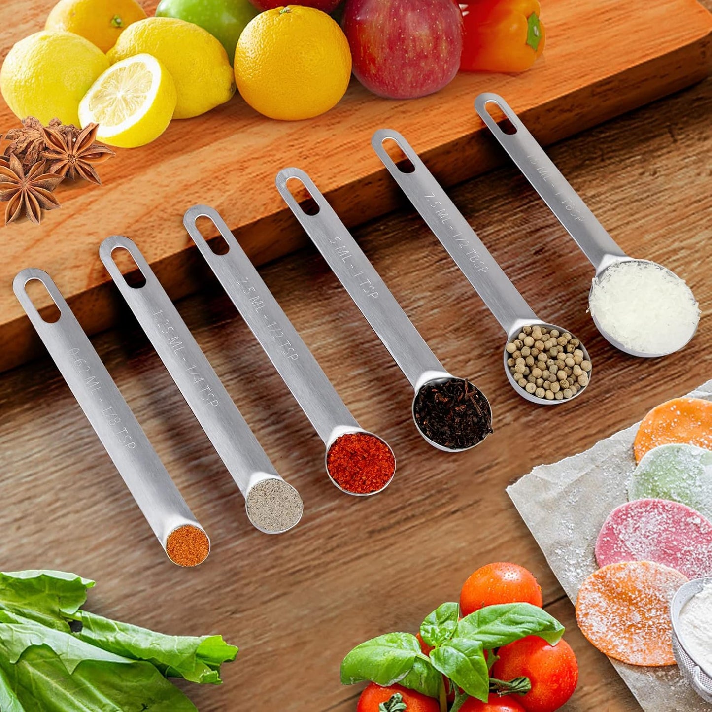 5pcs Measuring Spoon Set, Heavy Duty Stainless Steel Measuring Spoons for Cooking Baking, Tablespoon Teaspoon for Dry or Liquid Ingredients, Fits in Spice Jar, 1/4 1/2 1 tsp, 1/2 1 tbsp