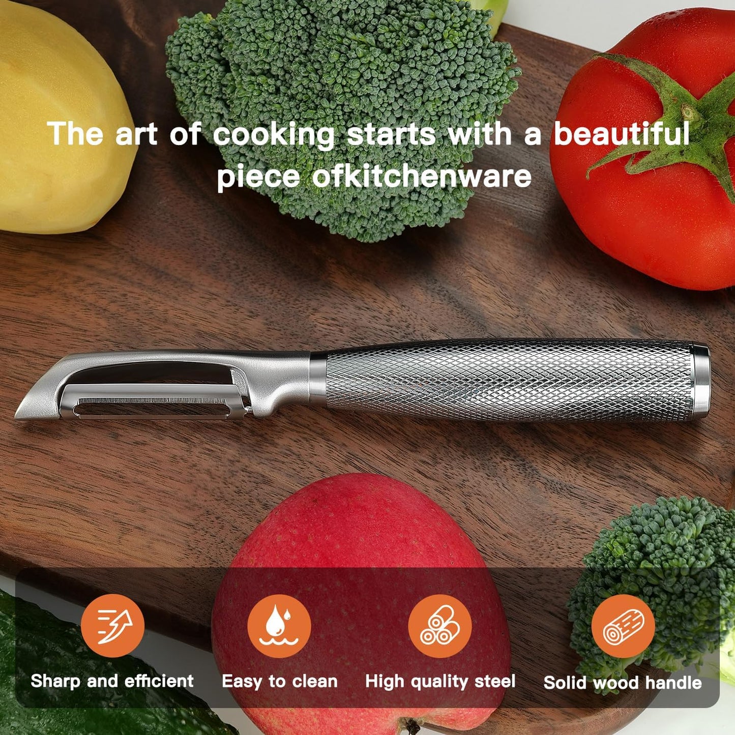 Serrated Blade Premium I Type 304 Stainless Steel Multifunctional Kitchen Peeler Real Wood Handle Ultra Sharp Blade Vegetable Potato Apple（Agarwood）