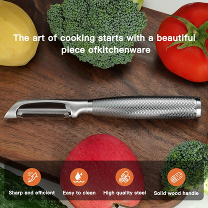 Serrated Blade Premium I Type 304 Stainless Steel Multifunctional Kitchen Peeler Real Wood Handle Ultra Sharp Blade Vegetable Potato Apple（Agarwood）
