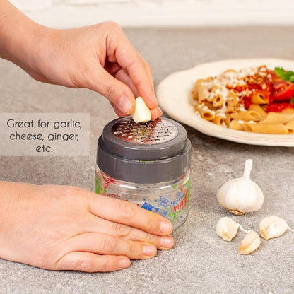CRYSTALIA Cheese Grater with Glass Storage Container, Stainless Steel Food Shredder Box for Parmesan, Ginger, Garlic, Vegetable, Nutmeg, Small Fine Grinder with Lead-Free Glass Jar for Kitchen (Green)