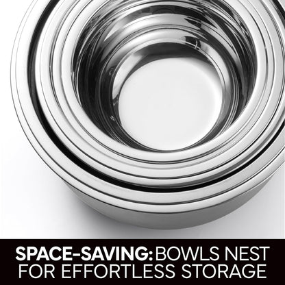 COOK WITH COLOR Stainless Steel Mixing Bowls Set with Lids - Nesting Bowls with Non-Slip Bottom, Silver, 14 Pieces