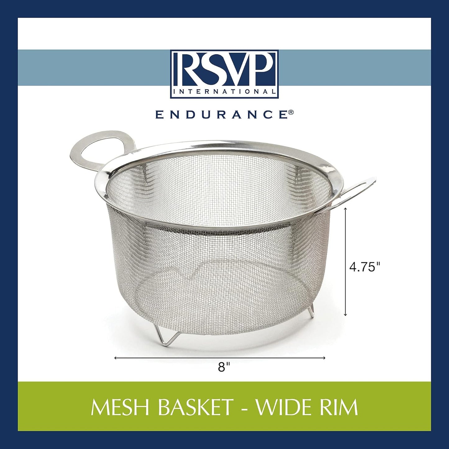 RSVP International Mesh Colander Strainer Basket with Folding Handles, 3 Quarts | For Pasta, Frying, & Salads | Dishwasher Safe | Use in Pressure Cookers | Steaming, Draining & Rinsing