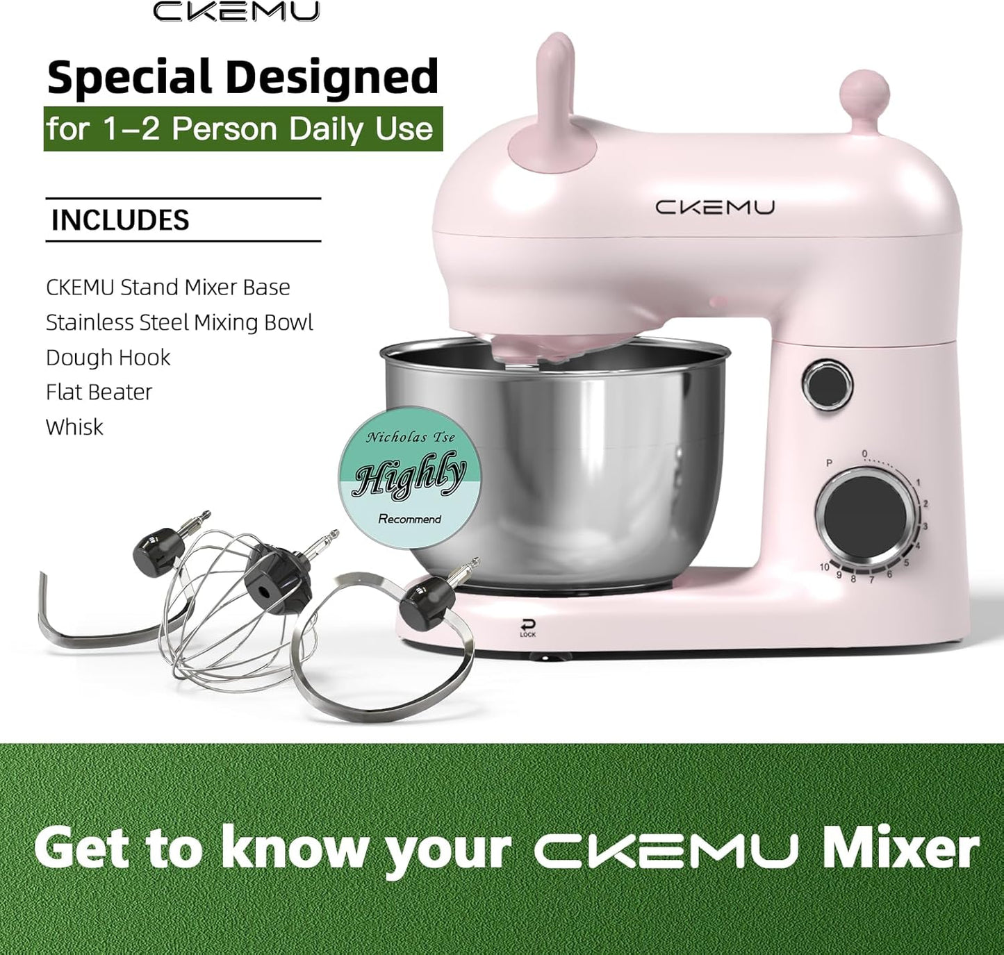 Stand Mixer, Compact & Space-Saving, Stainless Steel Bowl, Unique & Playful Design, Effcient 300W Motor, Dishwasher-Safe Attachments, SM-2549A (Black)