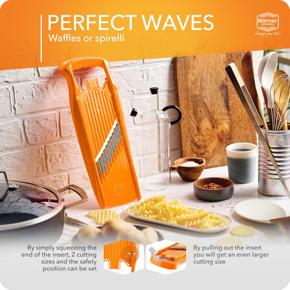Börner by Reston Lloyd Wave-Waffle Power Line • Crinkle Cut/Spirelli Vegetable Slicer • Slicer for Wave Waffle Cut Style • Multiple Thickness Options • Made in Germany, Orange