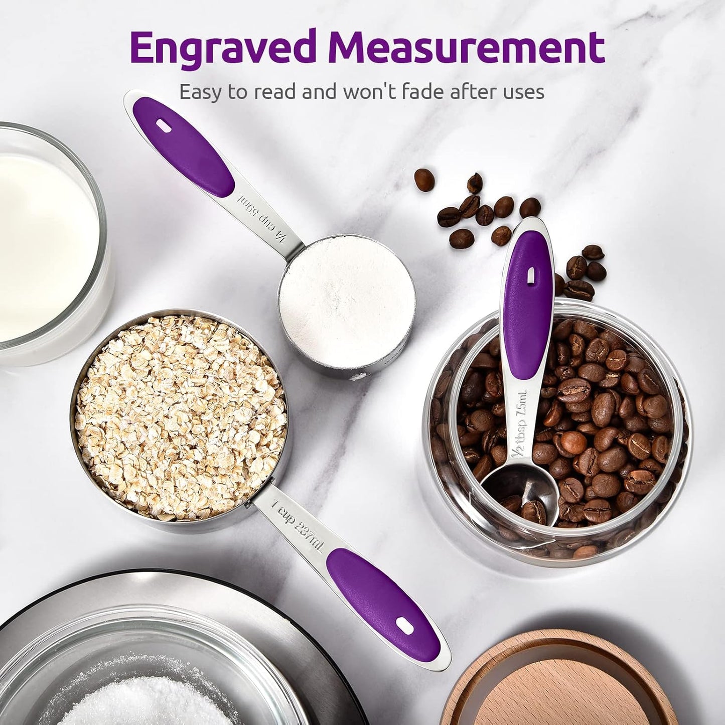 Measuring Cups and Spoons Set: U-Taste 18/8 Stainless Steel 10 Pieces Stacking Kitchen Baking Cooking Food Measure Set 5 Cups 5 Spoons with Strengthened Weld Joints (Multicolors, Upgraded Version)