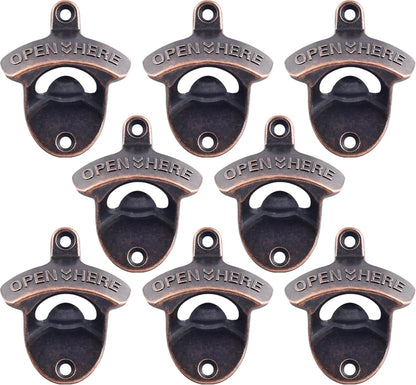 Vintage Copper Bottle Cap Opener Wall Mount, Retro Beer Bottle Opener with Screws for Homes Kitchen (Pack of 2)