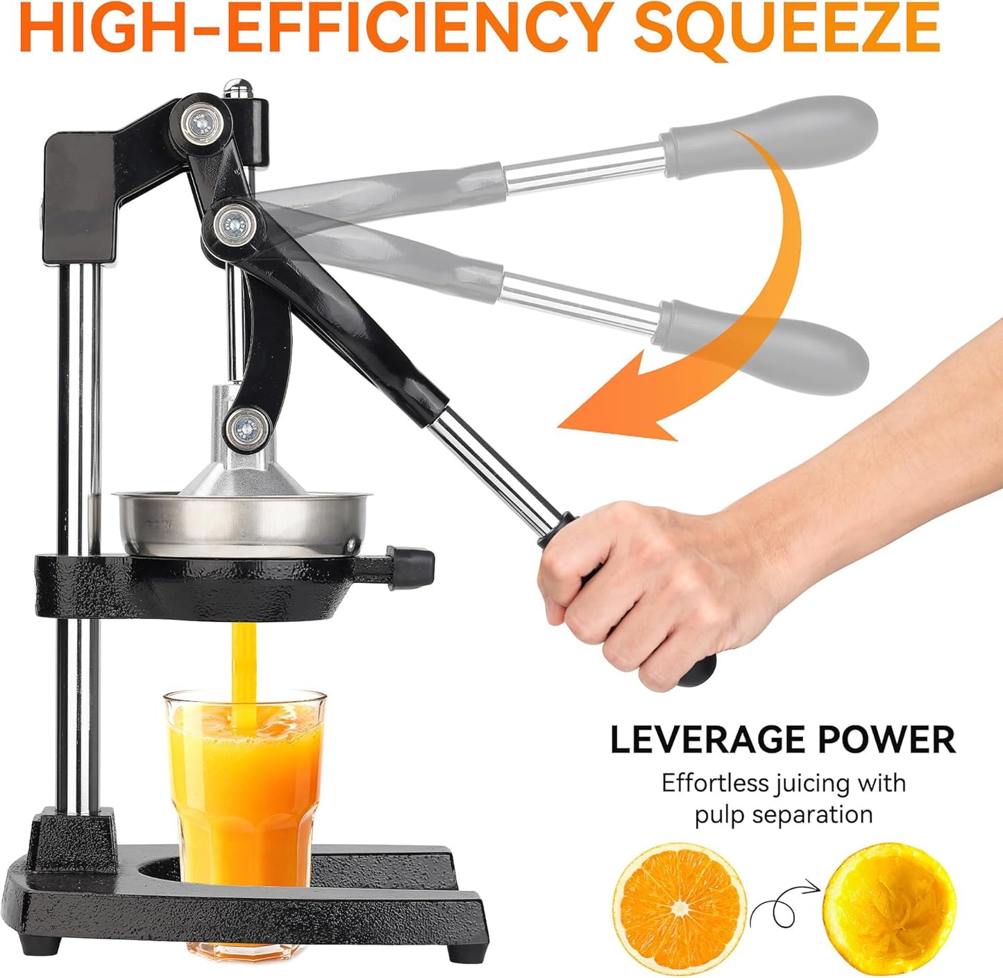NCUE Cast Iron Juicer, Heavy-Duty Manual Juicer Hand Press, Citrus Juicer for Lemons, Oranges, Pomegranates, Grapefruits, and Other Fruits, Easy-To-Use and Clean Stainless Steel Lemon Squeezer (Black)