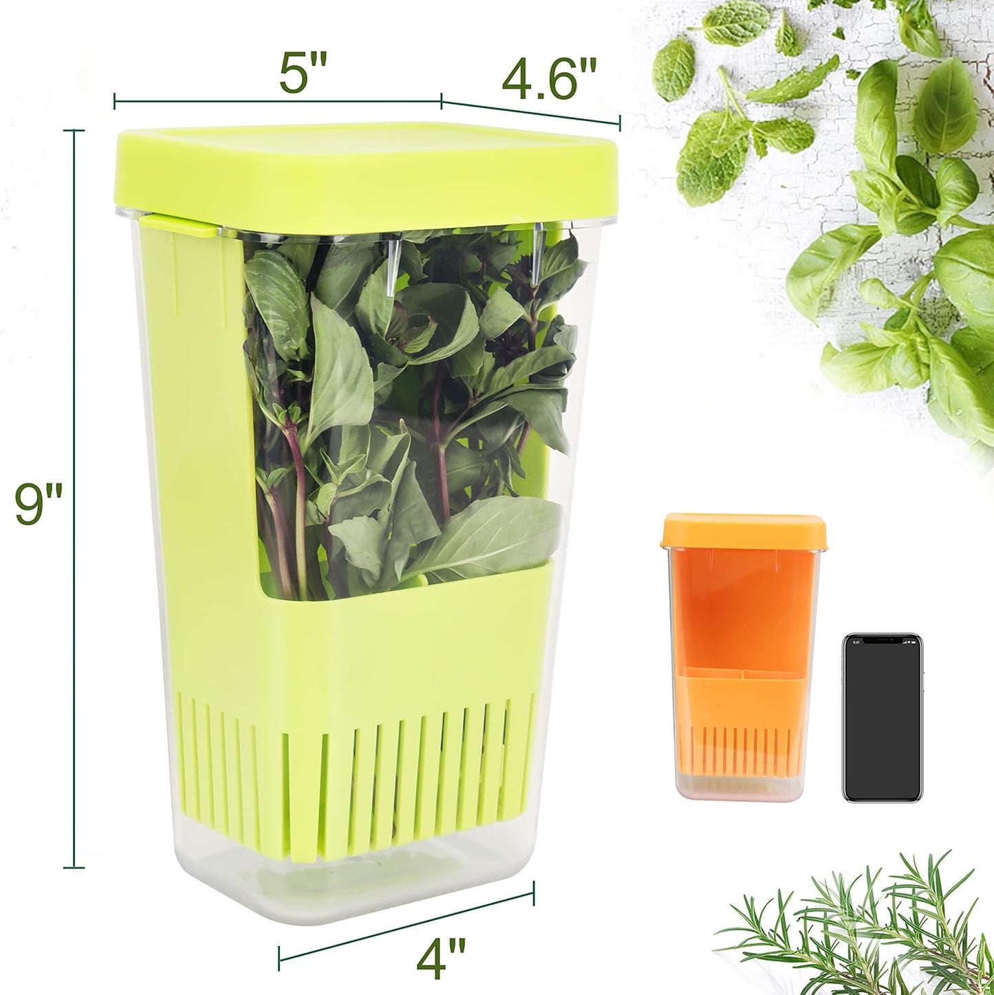 LUVCOSY Herb Keeper Set: 3 Pack Herb Saver+1 Pack Herb Scissors+2 Pack Herb Stripper, BPA-Free Plastic Herb Container for Cilantro, Mint & Asparagus, Keeps Fresh Herbs for 3 Times Longer
