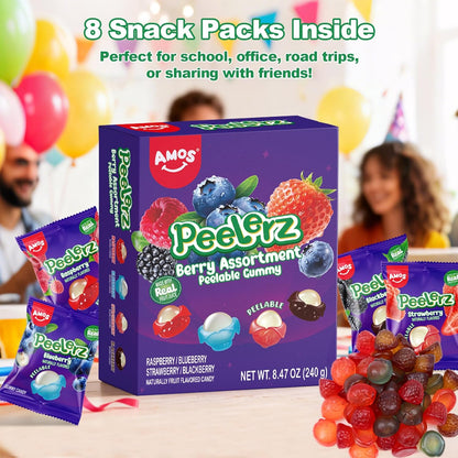 AMOS Peelerz Peelable Gummy Candy Variety Pack, Mango White Peach Banana Green Apple Passion Fruit Lychee, Soft Chewy Fruit Snack, Pack of 6