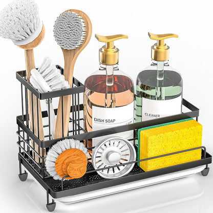 Sponge Holder for Kitchen Sink, Smiley Face Sink Caddy with Removable Brush Holder,Self-Draining Sponge Caddy for Sponge,Soap,Dish Brush,Scrubber,Kitchen Essentials and Gadgets