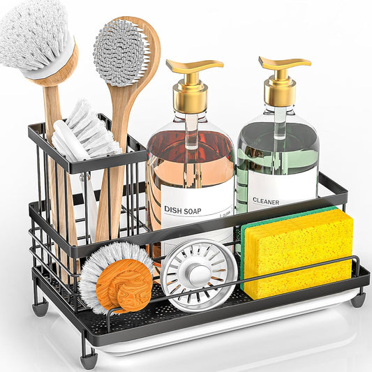 Sponge Holder for Kitchen Sink, Smiley Face Sink Caddy with Removable Brush Holder,Self-Draining Sponge Caddy for Sponge,Soap,Dish Brush,Scrubber,Kitchen Essentials and Gadgets