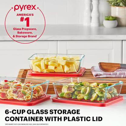 Pyrex Simply Store Glass Food Storage Container, Snug Fit Non-Toxic Plastic BPA-Free Lids, Freezer Dishwasher Microwave Safe, 11 Cup
