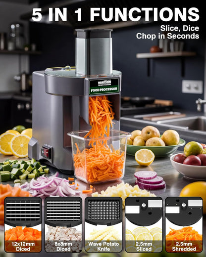 WantJoin 5 in 1 Electric Vegetable Chopper - Multifunctional Commercial Vegetable Dicer Food Fruit Processor Stainless Steel Blades for Slicing(2.5mm), Dicing(8/12mm), Chopping(2.5mm),Shredding