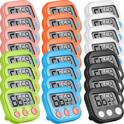 Weewooday 24 Pcs Digital Kitchen Timer Magnetic Timer Bulk On/Off Switch Minute Second Count up Countdown Loud Alarm for Exercise Cook Baking (Black,White)