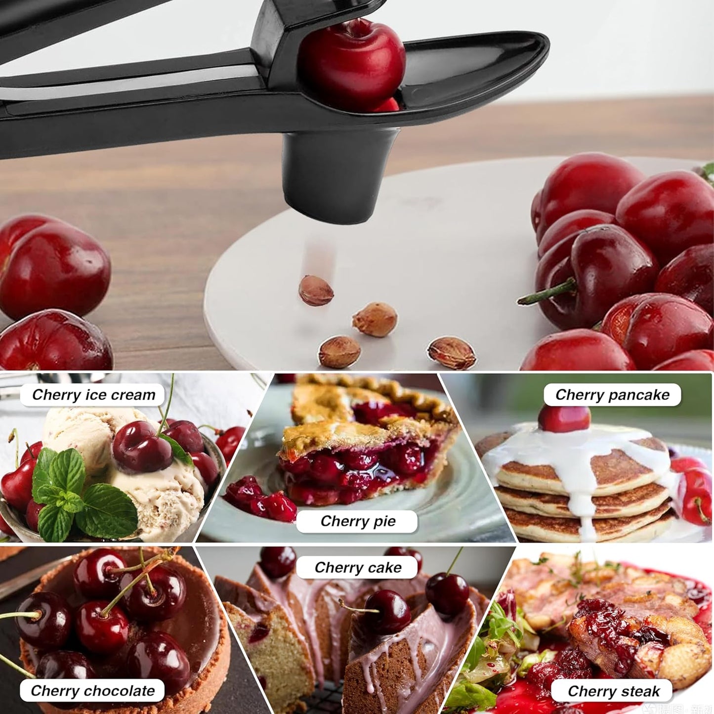Cherry Pitter - Olive And Other Fruit Tools, Cherry Pitter With a Space-Saving Lock(BLACK)