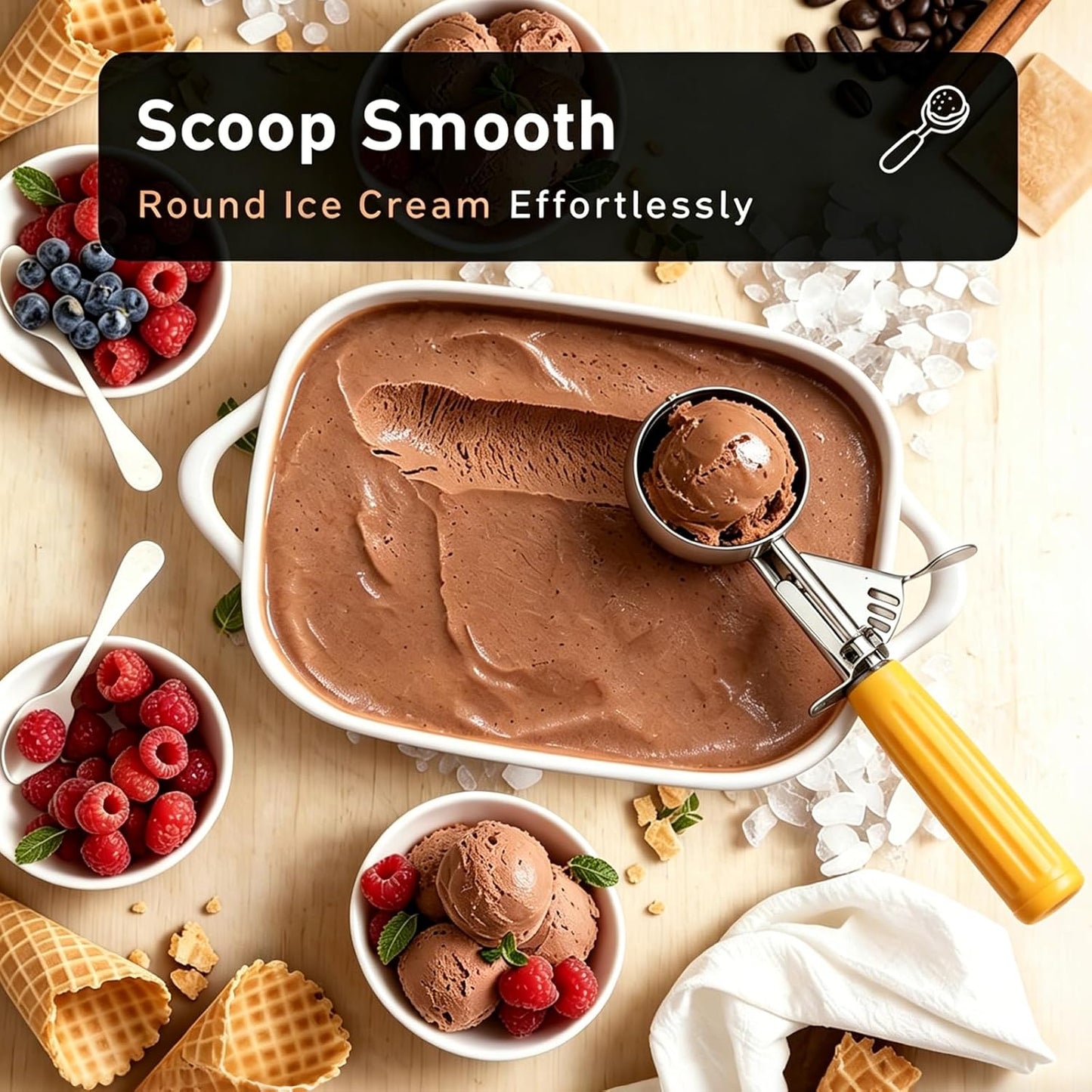 Fayomir 2 oz Scoop, Cookie Scoop for Baking, 2 oz Ice Cream Scoop with Trigger, #16 Disher, Portion Scoop, Blue Handle, Food Scoop for Ice Cream, Muffin, Cupcake Batter, Mashed Potato, Cookie Dough