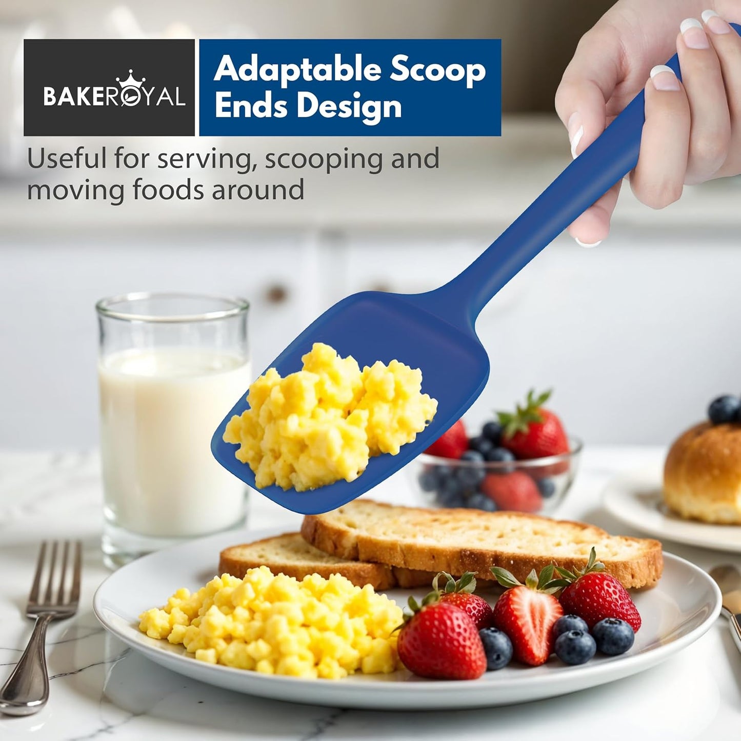 BakeRoyal Silicone Spatula Set - 4-Piece Rubber Spatulas Silicone Heat Resistant 600°F for Everyday Task - Seamless Design Kitchen Spatulas for Nonstick Cookware - Royal Blue