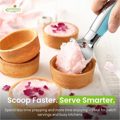 Spring Chef Heavy Duty Metal Ice Cream Scoop - Dishwasher Safe Ice Cream Scooper, Commercial Icecream Scoop Spade, Professional Kitchen Tool for Gelato, Melon, Sundae, Cookie Spoon - Black