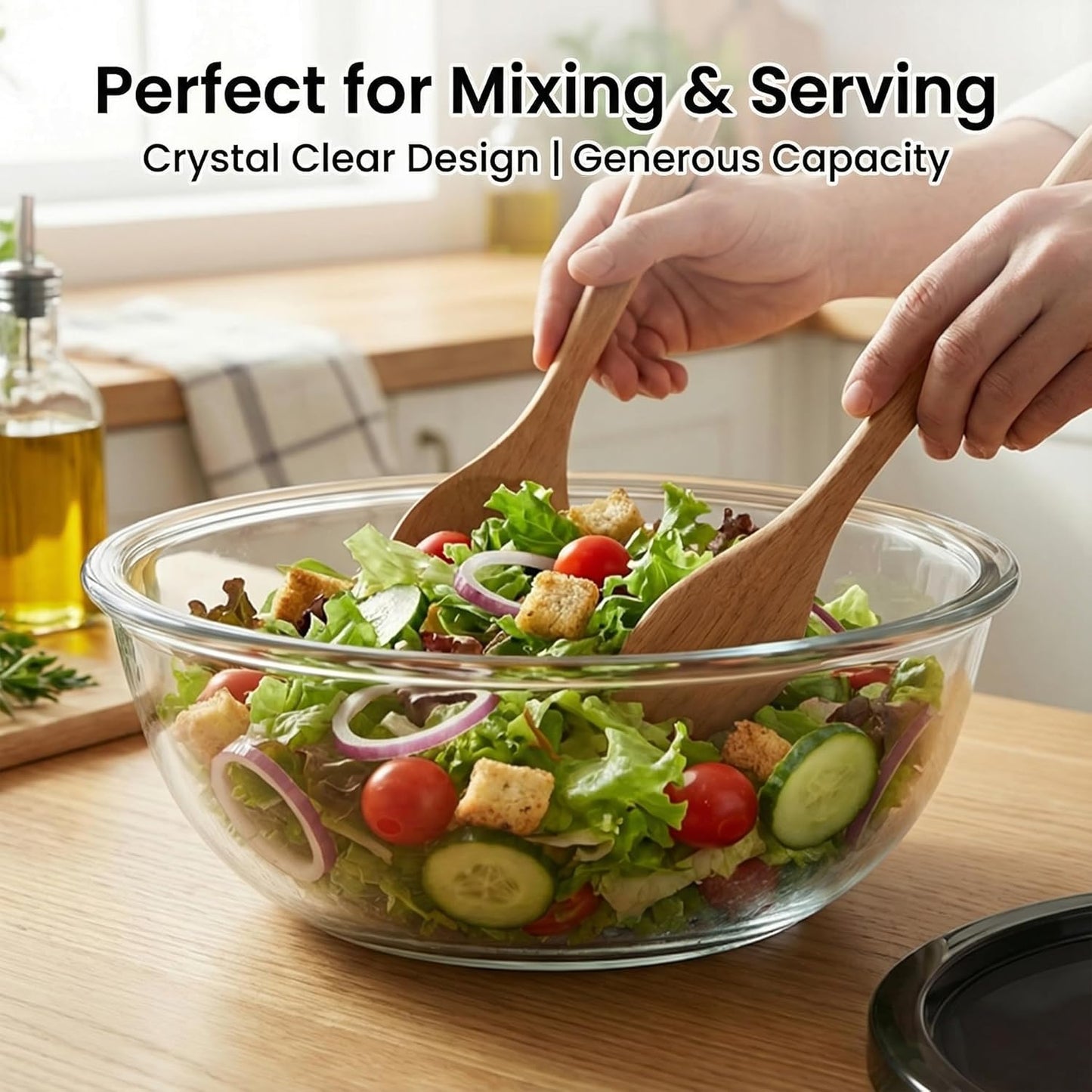 Large Glass Mixing Bowl for Sourdough, 6.2QT with Lid – Big Capacity Clear Bowl for Sourdough, Baking, Salad Prep & Food Storage
