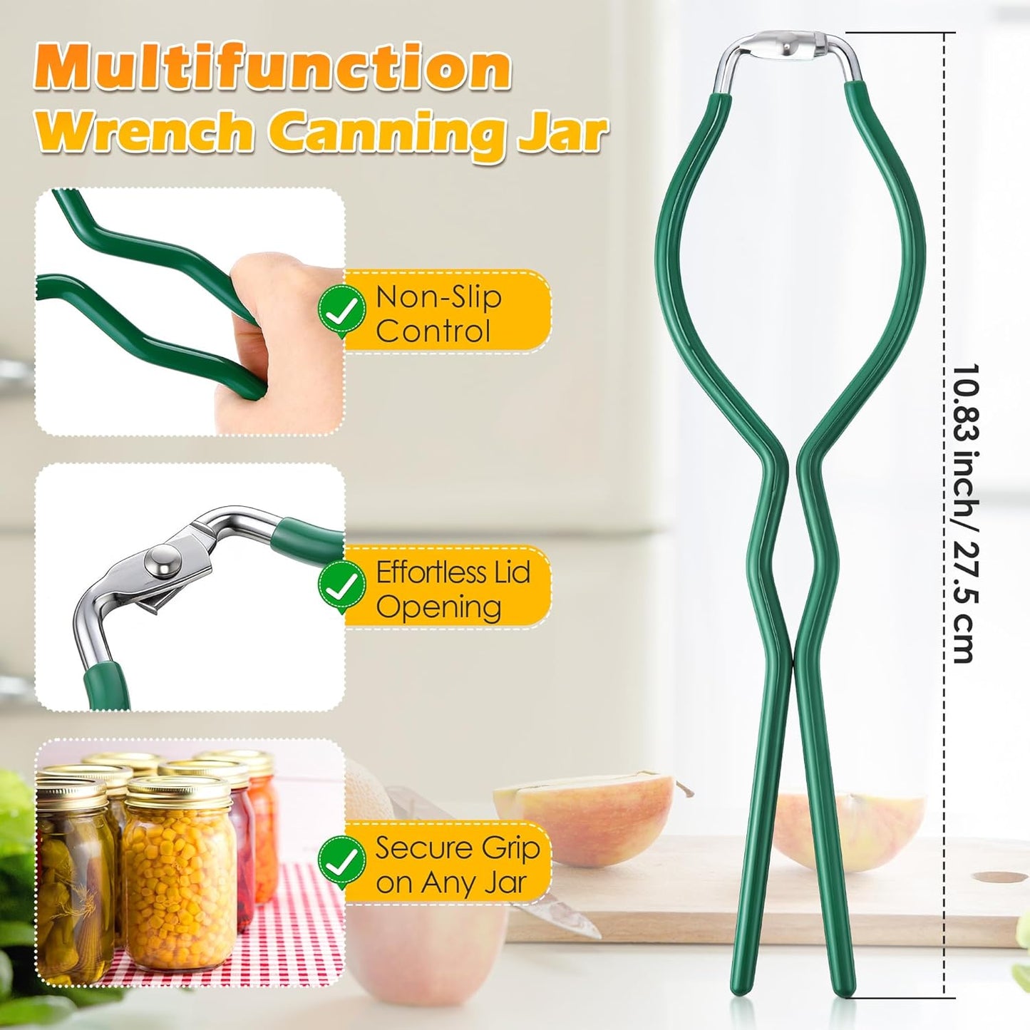 2 Pack Canning Jar Opener & Jar Wrench, Metal JarOpener Tool 10.8" x 3.1", Durable Plated-Steel Kitchen Lid Tightener, Safe for Hot Jars, Perfect for Weak Hands & Seniors