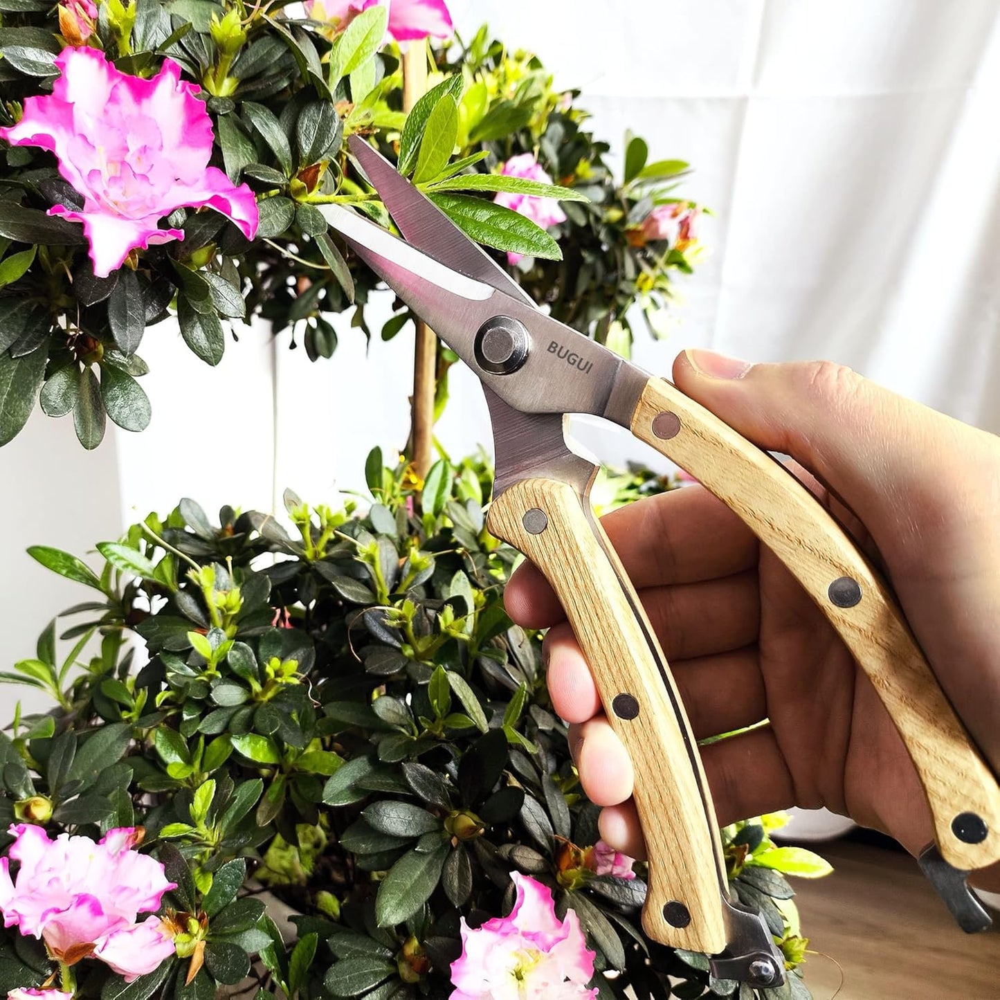 BUGUI Garden Shears Set of 2, Includes 1 Bypass Pruning Shears and 1 Straight Blade Garden Scissors, Sharp, Lightweight