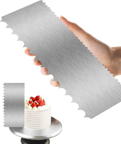 Cake Scraper Smoother Cake Decorating Supplies Kit 8.6 Inch Metal Bench Scraper for Baking Buttercream Smoother Stainless Steel Frosting Cake Comb Edge Side Jagged Comb for Cream Cake-1