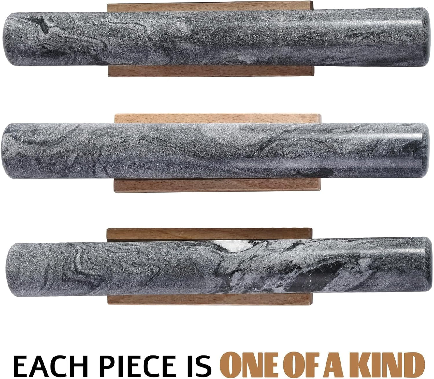 Koville African Natural Marble Rolling Pin, Non-Stick Polished Dough Roller, Pasta, Dumpling, Fondant, Pie Crust, Bread, Pizza Dough, Kitchen Baking Pastry Tools with Mat/Scraper（Namib Fantasy）