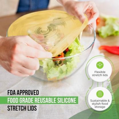 Reusable Silicone Stretch Lids for Food Storage in Fridge - Elastic Heat-Resistant Bowl Covers, Cups, Cans, Jars - Universal Food Grade Lid for Round and Rectangle Containers - Dishwasher Safe -7 Pack