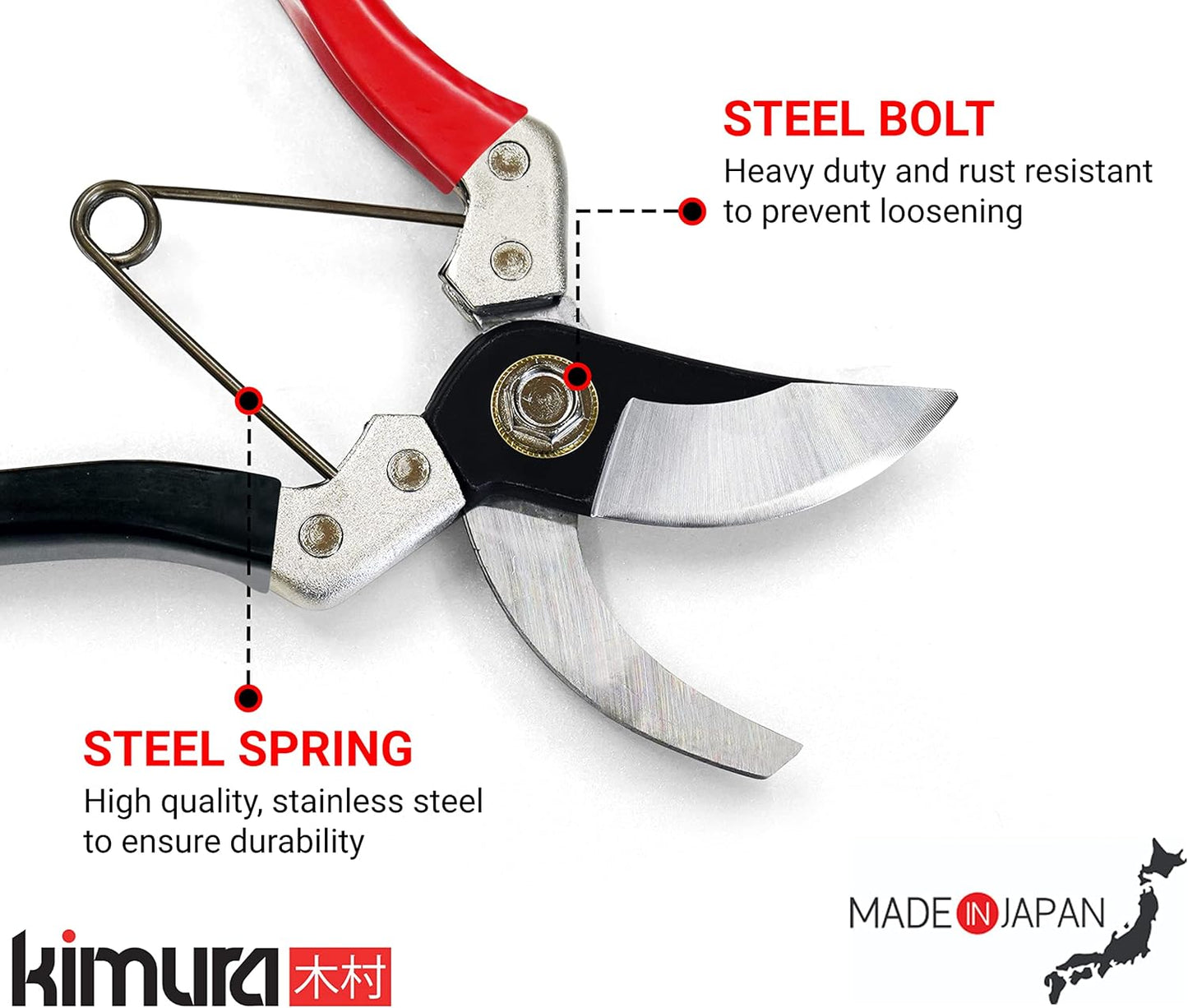 Kimura® 8" Pro Pruning Scissors, Premium Japanese SK5 Hi-Carbon Steel Blades, Non-Slip Vinyl Coated Handles, Lightweight & Ergonomic, Multi-Tasking Pruning Shears, Garden Snips, Precision Clippers