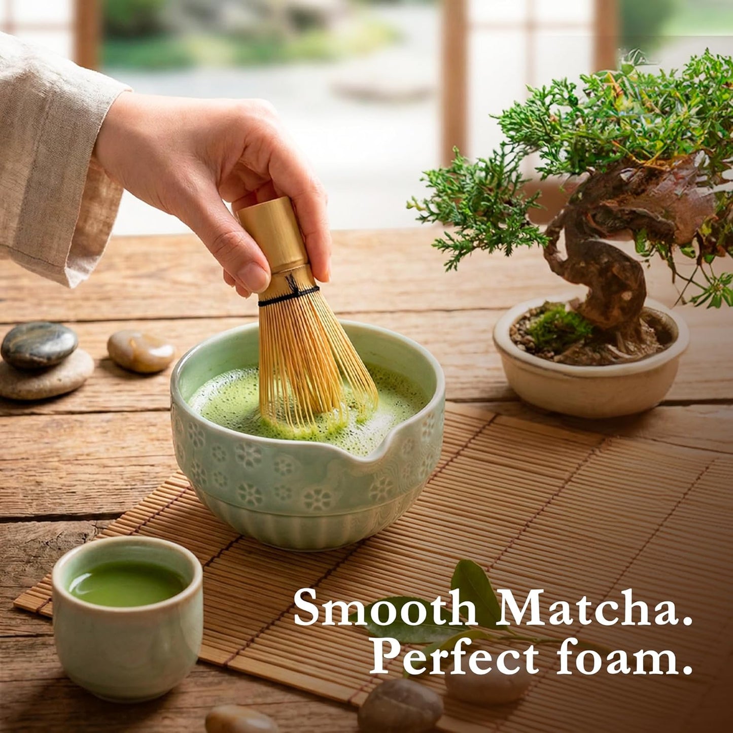 Bamboo Matcha Whisk Set (Chasen) – Traditional Bamboo Whisk for Matcha Tea Ceremony – Handcrafted 100-Prong Chasen for Smooth, Creamy Foam – Authentic Tools & Accessories