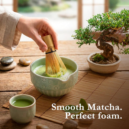 Bamboo Matcha Whisk Set (Chasen) – Traditional Bamboo Whisk for Matcha Tea Ceremony – Handcrafted 100-Prong Chasen for Smooth, Creamy Foam – Authentic Tools & Accessories