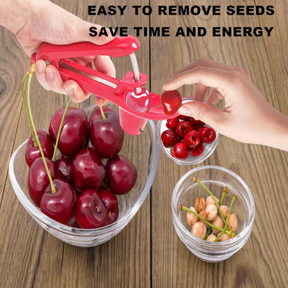 Cherry Pitter, Heavy-Duty Stainless Steel Olive and Cherry Pitters Corer Tool with Space-Saving Lock Design, Multi-Function Cherries Stoner Seed Remover Tool for Making Cherry Jam (Red)