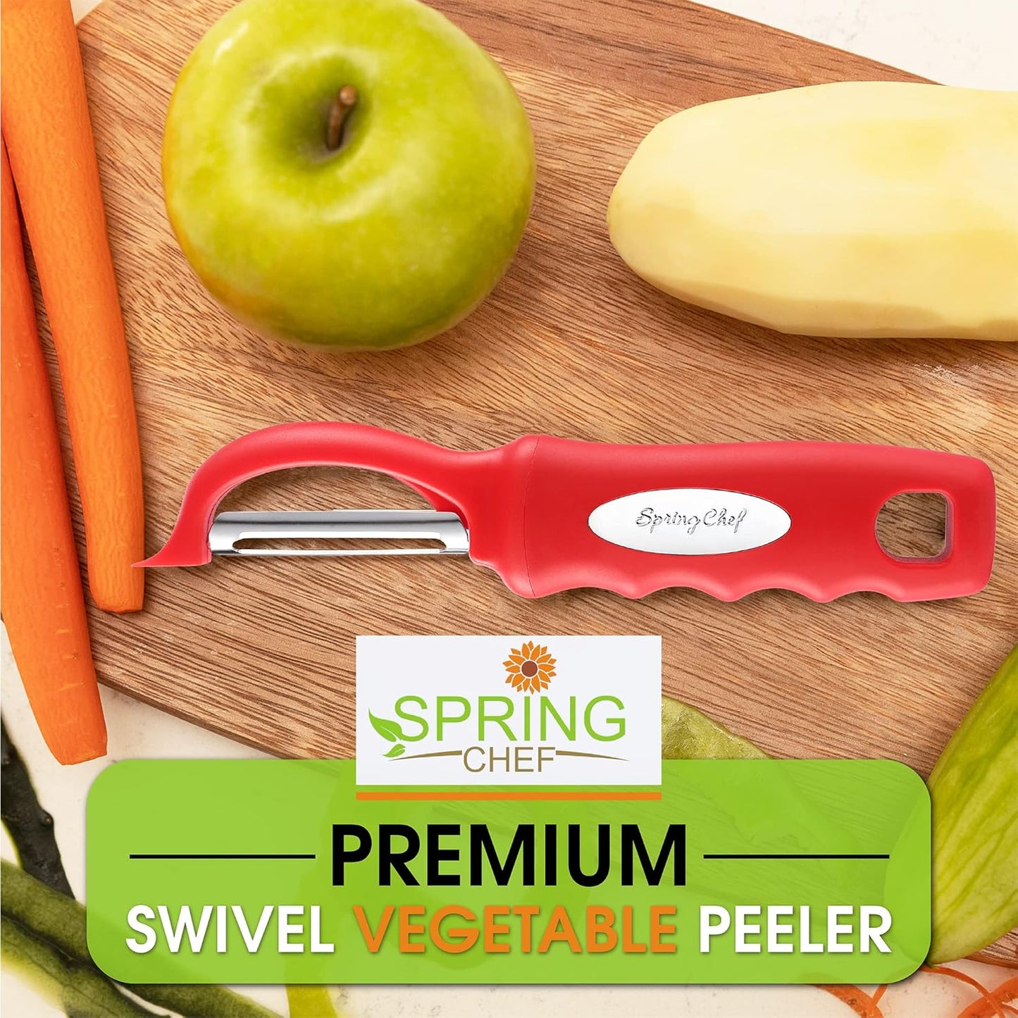 Spring Chef Premium Swivel Vegetable Peeler, Soft Grip Handle and Ultra Sharp Stainless Steel Blades - Perfect Kitchen Peeler For Veggie, Fruit, Potato, Carrot, Apple - Pink Lemonade