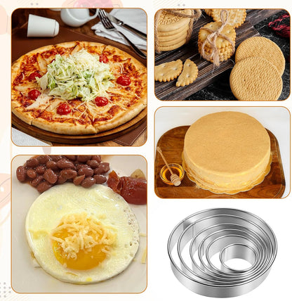 Circle Cookie Cutter 8 Piece Round Cookie Cutter & Scraper & Silicone Pastry Brush Set for Pastry,Donut,Fondant,Cake,Cookies, Diameter (2, 3, 3.7, 4.3, 5.3, 6 Inch)